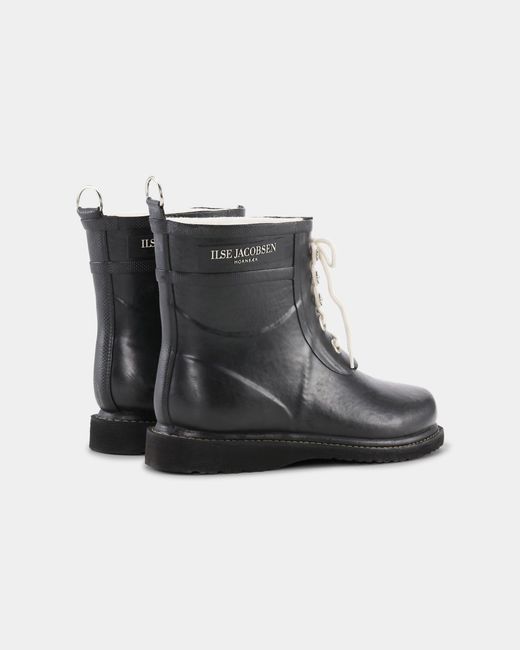 Ilse Jacobsen Black Rub Laced Short Rubber Boots