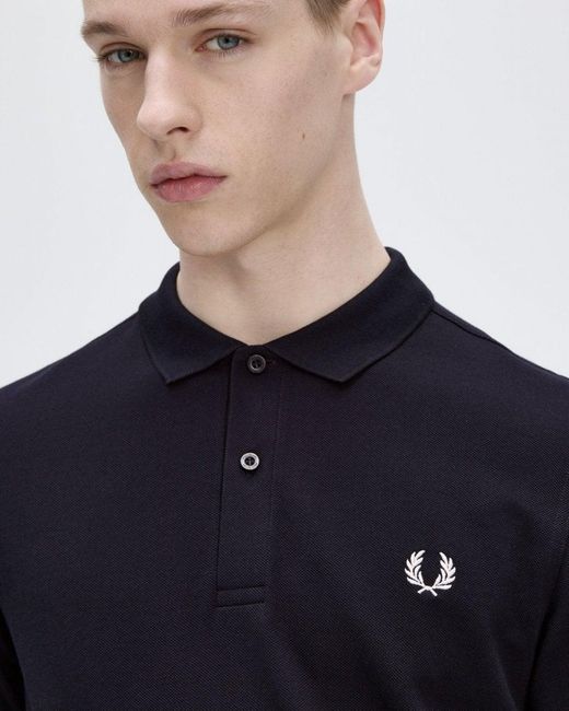 Fred Perry Blue Long Sleeve Plain Signature Polo Shirt Nos for men
