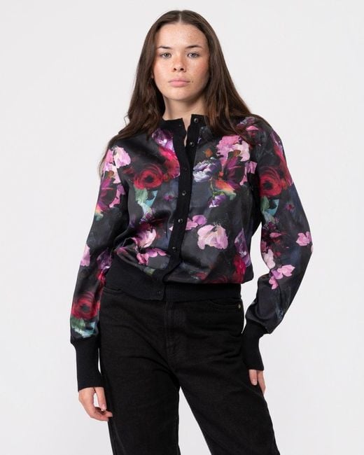 Ted Baker Black Abbalee Printed Woven Front Cardigan