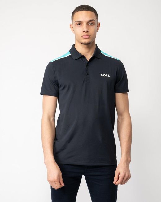 Boss Blue Paddy Tech Short Sleeve Performance-stretch Polo for men