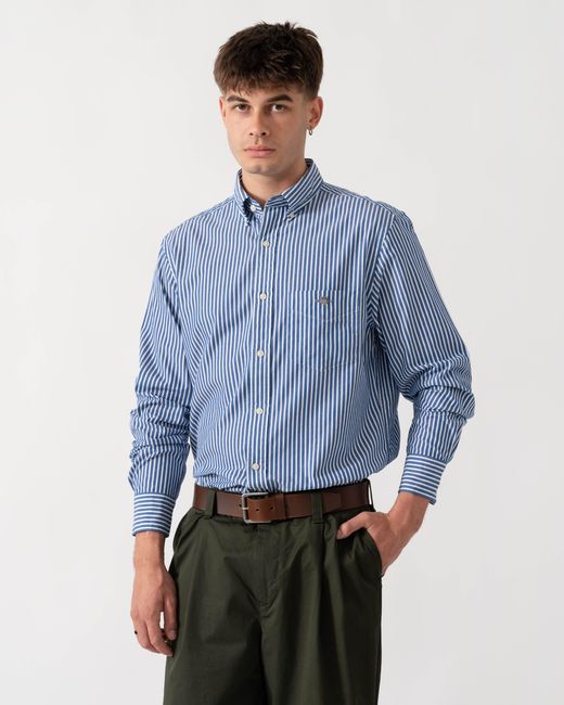 Gant Blue Regular Fit Long Sleeve Poplin Stripe Shirt for men