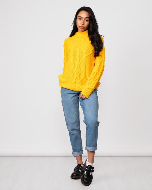 Tommy Hilfiger Yellow Relaxed Cable Mockneck Jumper