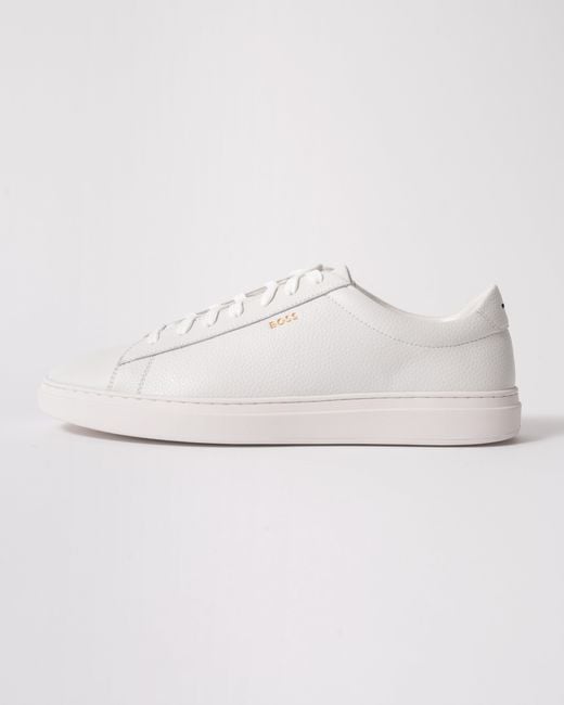 Boss White Kieran Grained-Leather Trainers With Rubber Sole for men