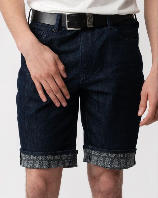 Armani Exchange Blue Cuffed Denim Shorts for men