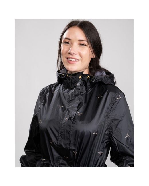 Joules Black Golightly Printed Waterproof Packable Jacket