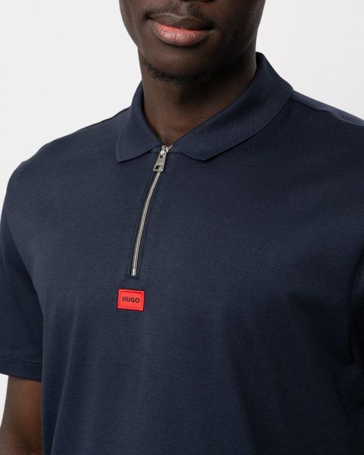 HUGO Blue Deresom241 Short Sleeve Zip Polo for men