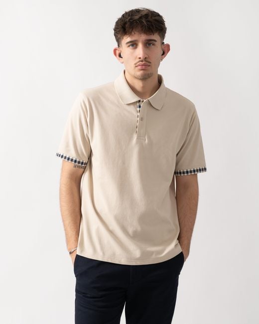 Aquascutum Natural Club Check Stretch Piquet Sleeves Polo Shirt for men
