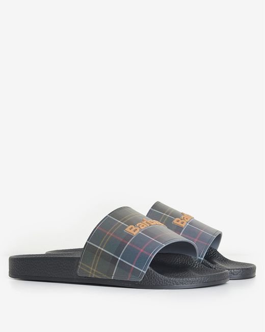 Barbour Black Tartan Slider Sandals for men