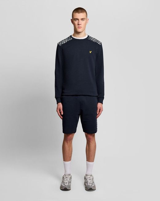 Lyle & Scott Blue Check Panelled Crew Neck Sweatshirt for men