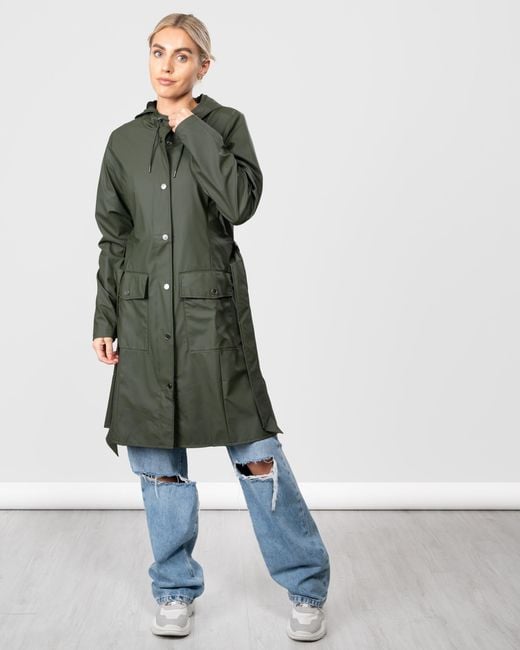 Rains Green Curve Long Jacket