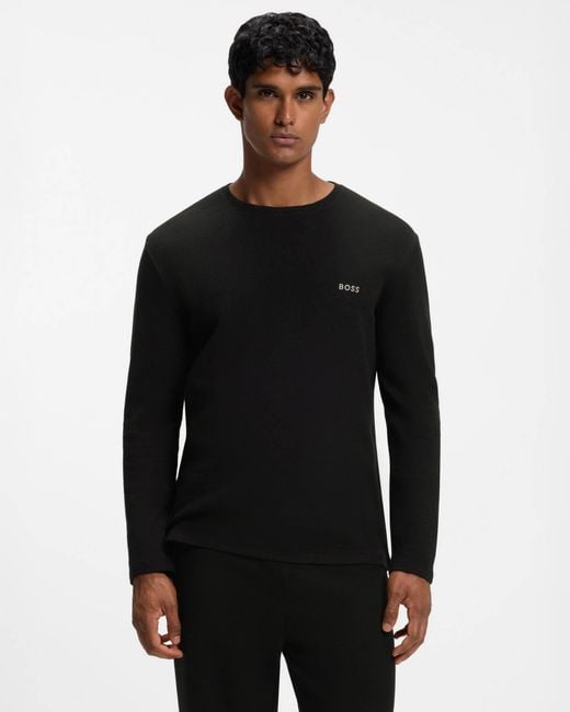 Boss Black Waffle Ottoman Pyjama T-Shirt With Embroidered Logo for men