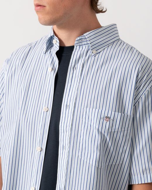 Gant Blue Regular Fit Poplin Stripe Short Sleeve Shirt for men