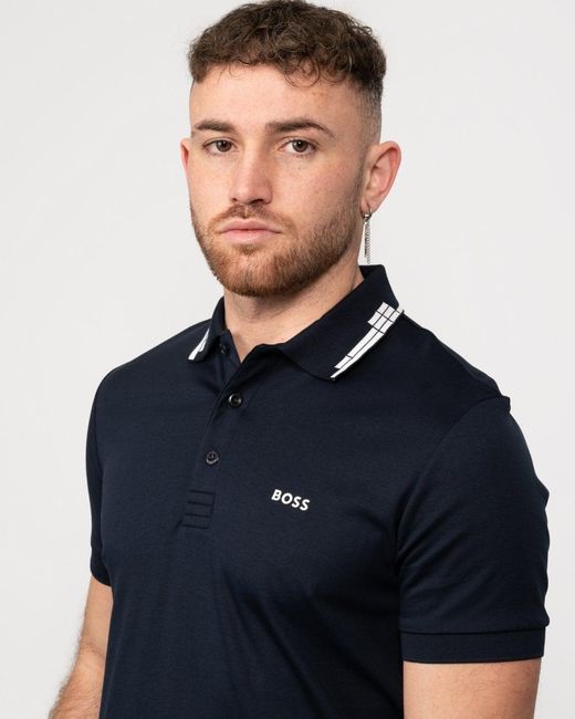 Boss Blue Paule Slim-fit Polo Shirt With Collar Graphics for men