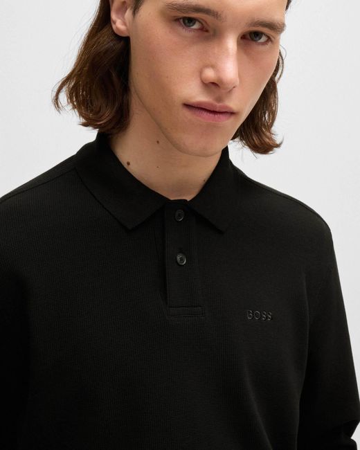 Boss Black Petempestolong Cotton-Blend Polo Shirt With Waffle Structure for men