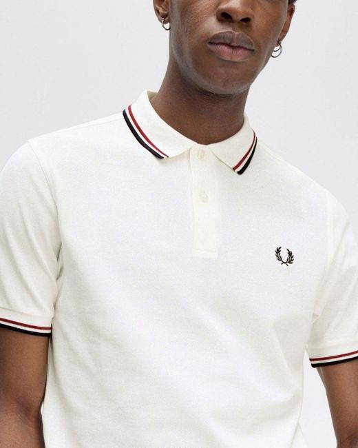 Fred Perry White Twin Tipped Signature Polo Shirt Nos for men