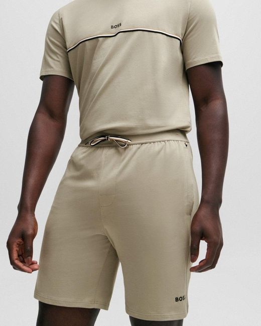 Boss Natural Unique Stretch-cotton Pyjama Shorts With Logo Print for men