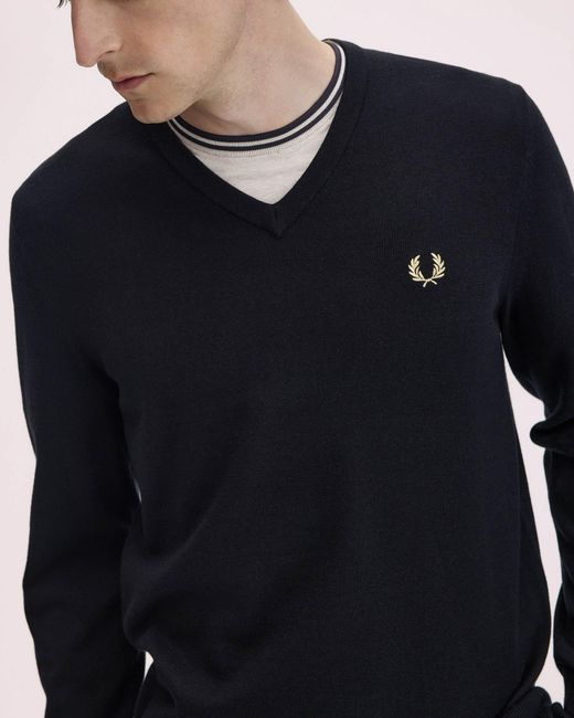 Fred Perry Blue Classic V Neck Jumper for men