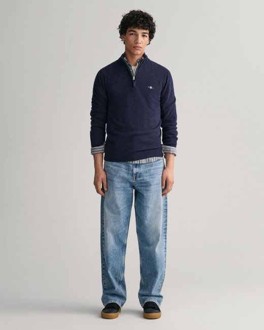 Gant Blue Superfine Lambswool Half Zip Cardigan for men