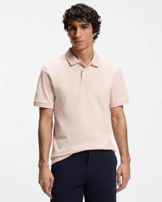 Boss White Passenger Stretch-Cotton Slim-Fit Polo Shirt With Logo Patch for men