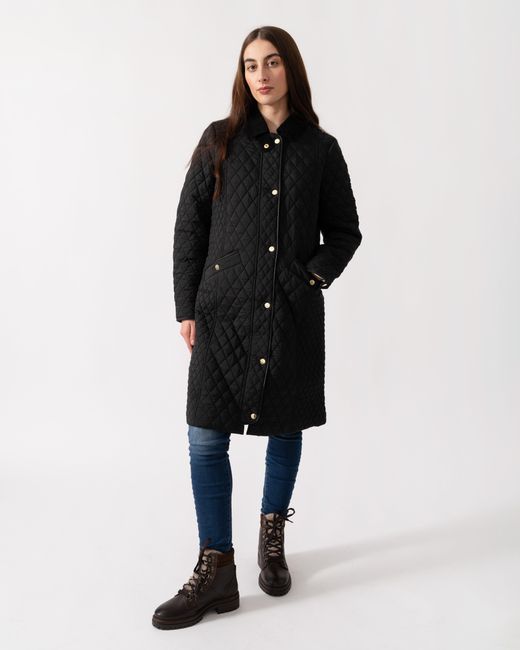 Joules Blue Rosewell Long Diamond Quilt Jacket
