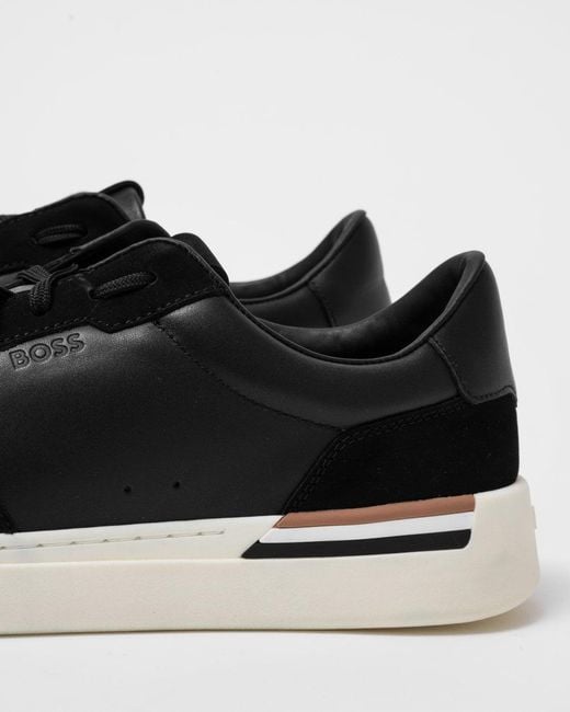 Boss Black Clint Cupsole Lace-up Trainers In Leather And Suede for men
