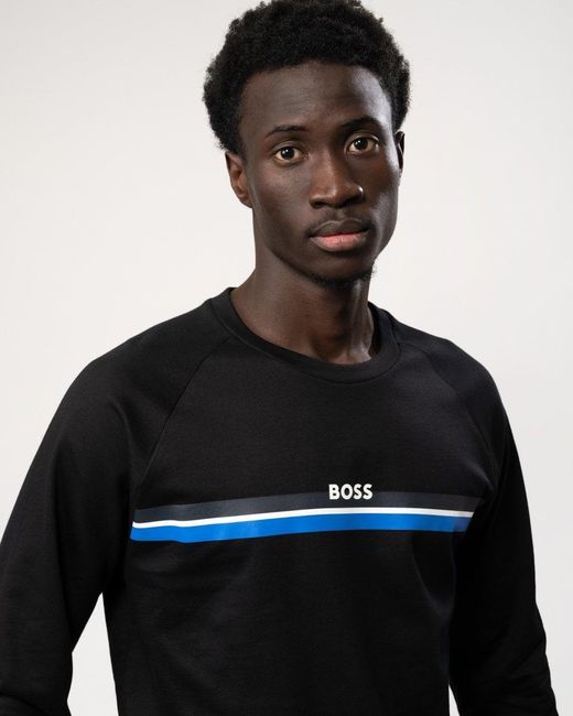 Boss Black Authentic Cotton-terry Sweatshirt With Stripes And Logo for men