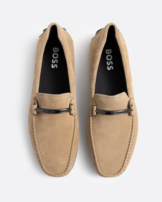 Boss Natural Noel Suede Moccasins With Branded Hardware And Full Lining for men