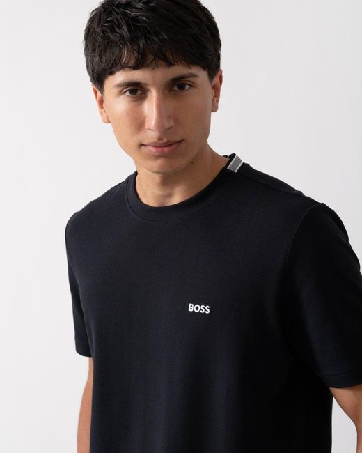 Boss Black Boss Taddy Cotton Pique T-Shirt With Oxford-Jacquard Back Collar Colour: Dark 402, Size: L for men