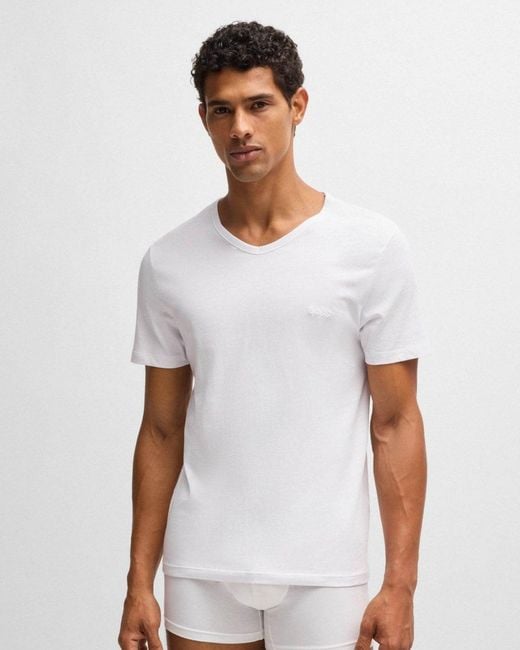 Boss White 3-pack V-neck Underwear T-shirts In Cotton Jersey for men