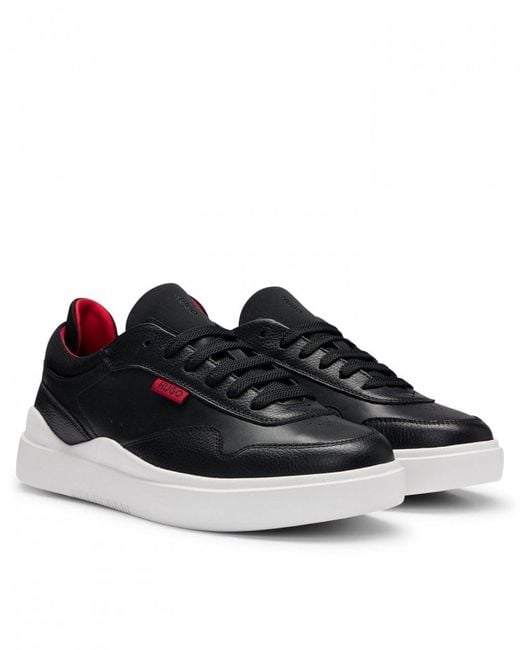 HUGO Black Blake Leather Lace-up Trainers With Pop Colour Details for men