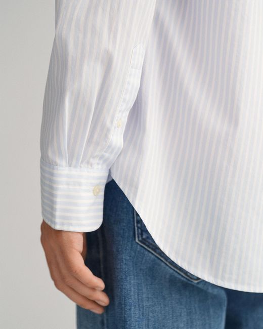 Gant White Regular Fit Long Sleeve Poplin Stripe Shirt for men