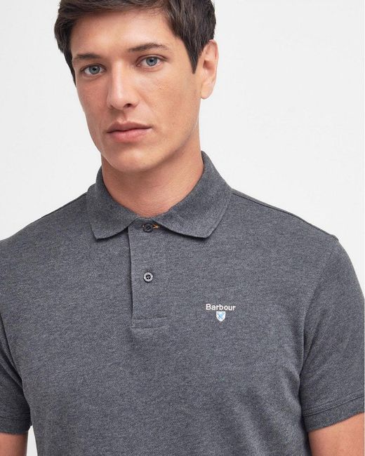 Barbour Gray Tartan Pique Polo for men