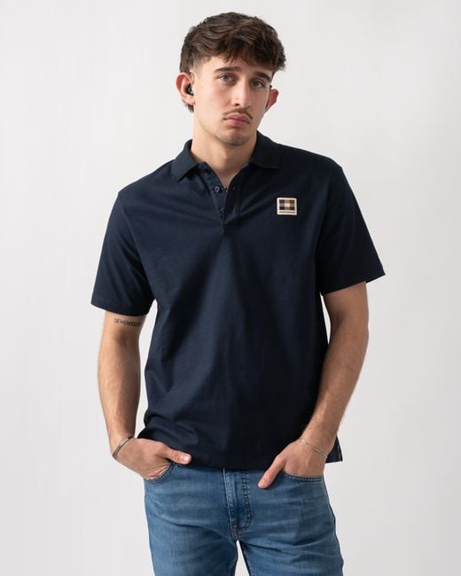 Aquascutum Blue Stretch Piquet Badge Polo Shirt for men