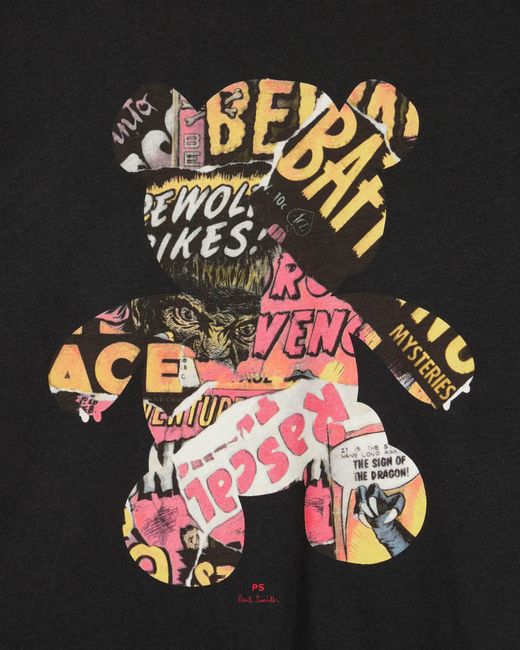 Paul Smith Black Ps Regular Fit Bear Collage T-Shirt for men