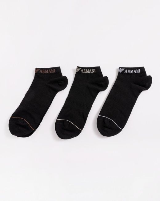 Emporio Armani Black 3 Pack Trainer Socks for men