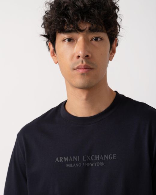 ARMANI EXCHANGE Black T-Shirt With Tonal Milano/New York Logo for men