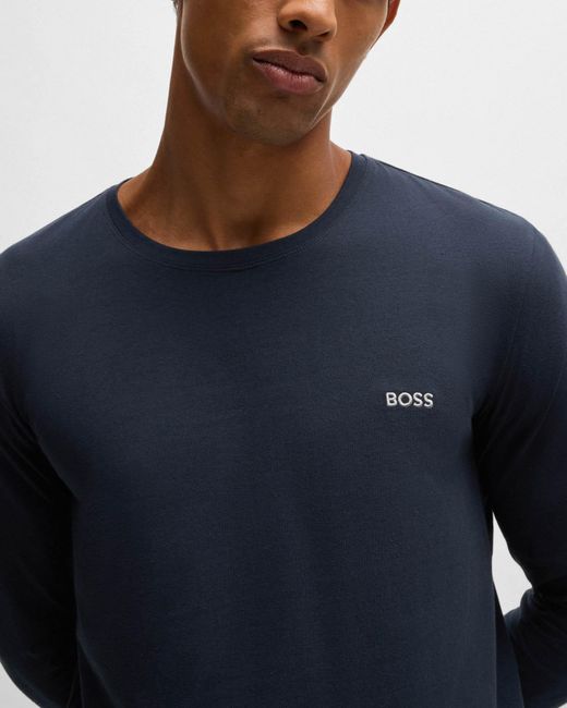 Boss Blue Mix&Match Long Sleeve Stretch-Cotton T-Shirt With Embroidered Logo for men