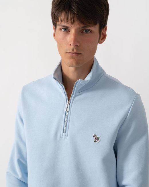 Paul Smith Blue Ps Regular Fit Zebra Logo 1/4 Zip Top for men