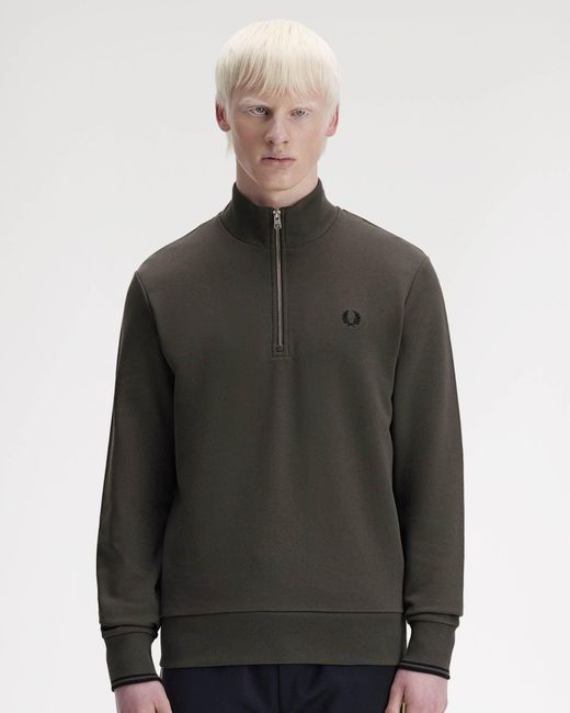 Fred Perry Gray Half Zip Sweatshirt for men