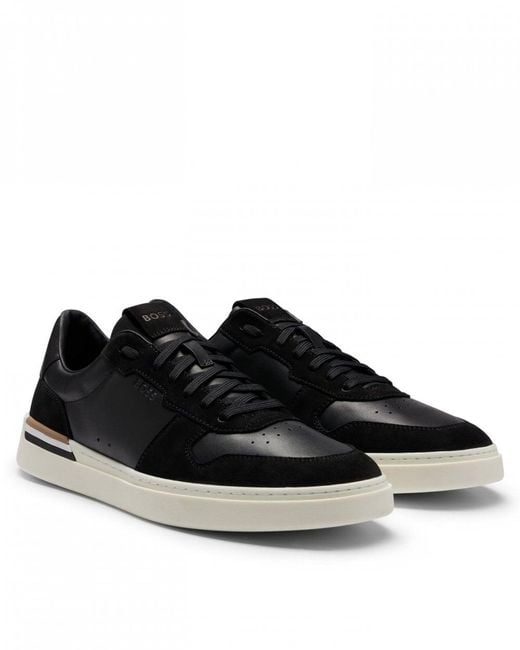 Boss Black Clint Cupsole Lace-up Trainers In Leather And Suede