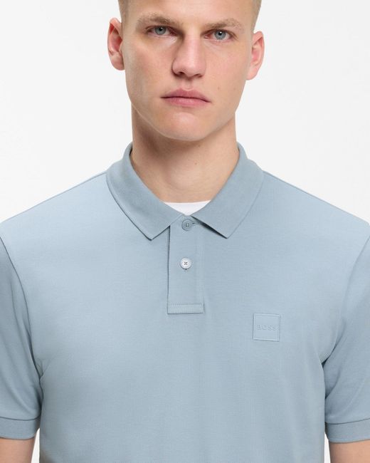 Boss Blue Passenger Stretch-Cotton Slim-Fit Polo Shirt With Logo Patch for men