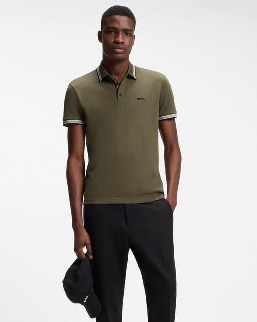 Boss Green Paddy Cotton-Piqué Polo Shirt With Contrast Logo for men