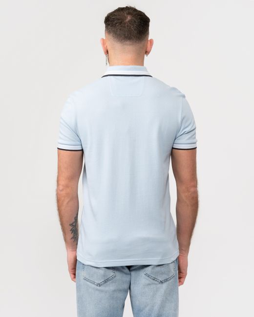 Boss Blue Paddy Cotton-Piqué Polo Shirt With Contrast Logo for men