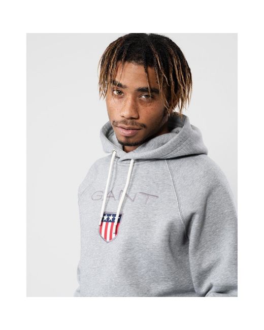 GANT Cotton Shield Sweat Hoodie in Grey 