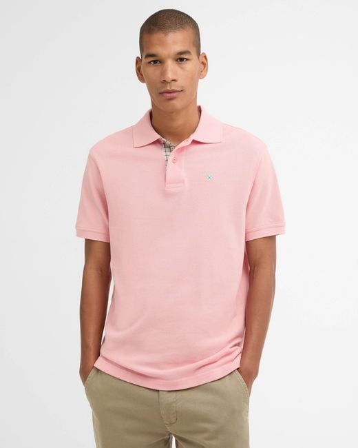 Barbour Pink Tartan Pique Polo for men