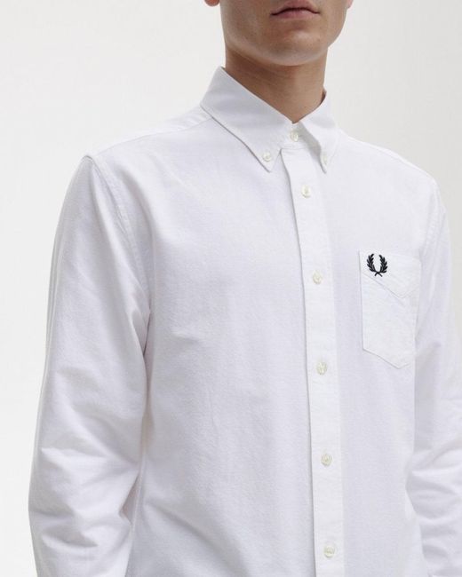 Fred Perry White Long Sleeve Oxford Shirt for men