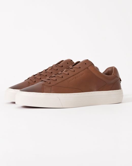 Tommy Hilfiger Brown Premium Dress Full-Grain Leather Cupsole Trainers for men