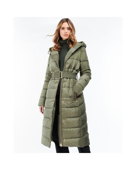 Barbour Track Line Long Quilted Jacket in Green Lyst Canada