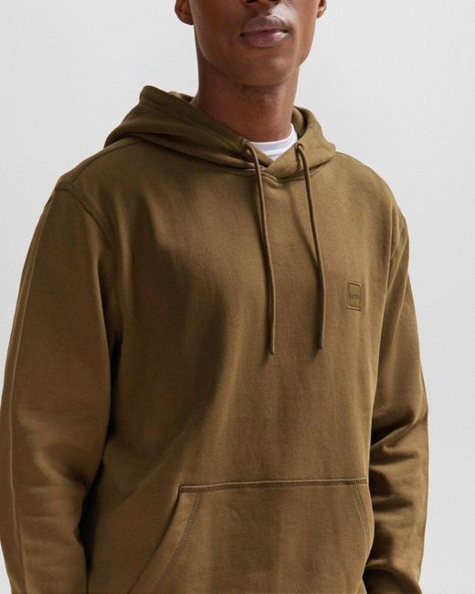 Boss Brown Wetalk Pullover Hoodie With Logo Patch for men