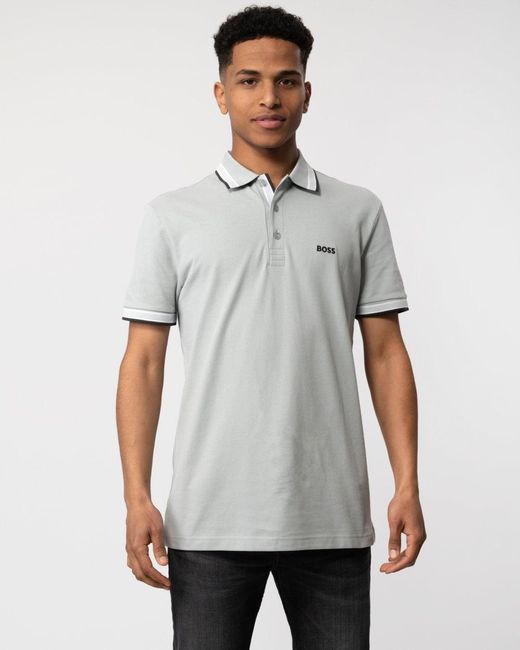 Boss Gray Paddy Contrast Polo for men